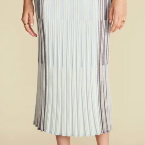 Amour Vert NWT Cerise Blue Striped Knit Midi Skirt Women’s L - Picture 1 of 6